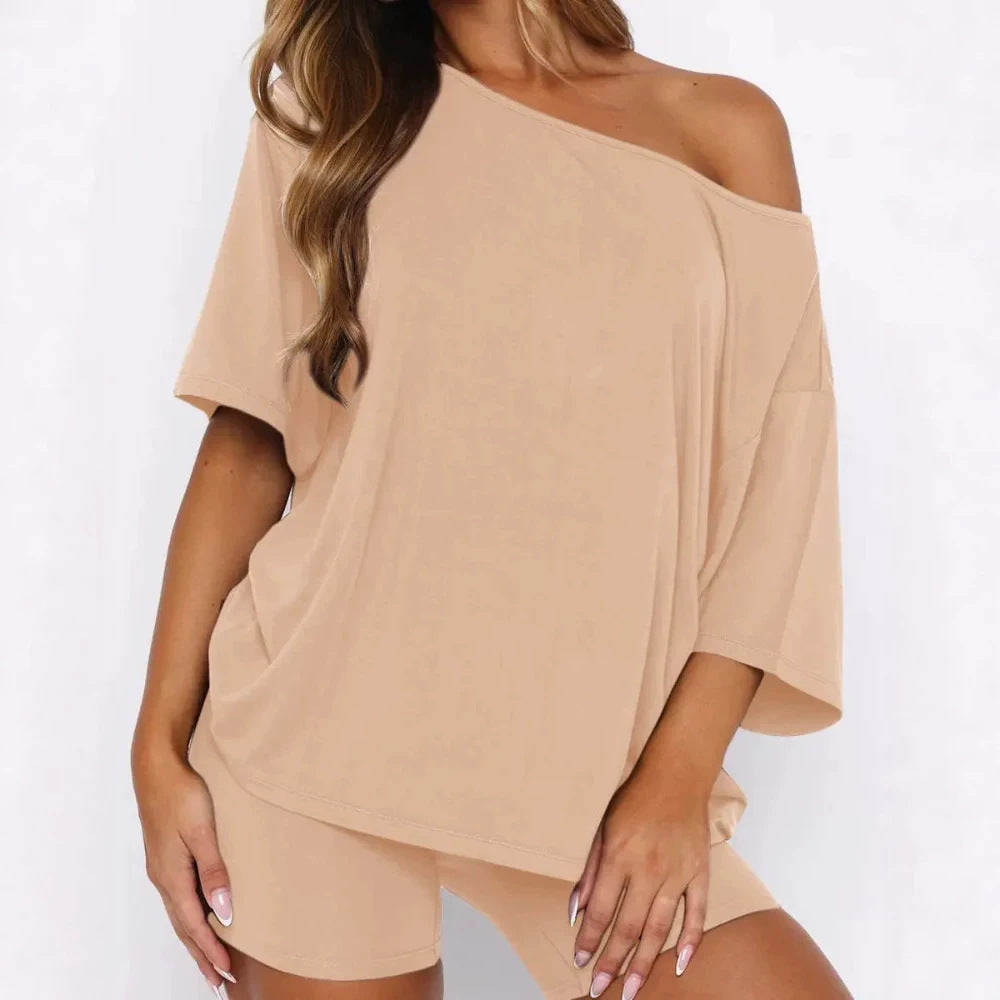 Summer Loose Solid Color Short-sleeved Two-piece Fashion Casual Suit