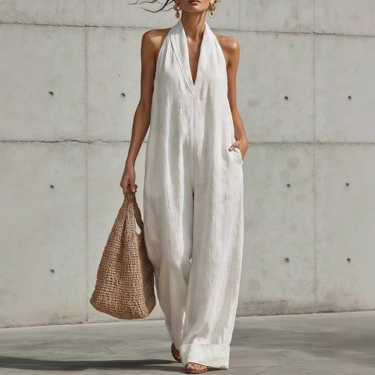 Women's Cotton Linen Simple Elegant Sleeveless Casual Women's Jumpsuit/clothing