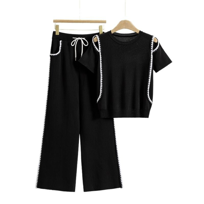 Women's Summer Knitted Short-sleeved Shirt Slimming Sports Fashion Casual Suit