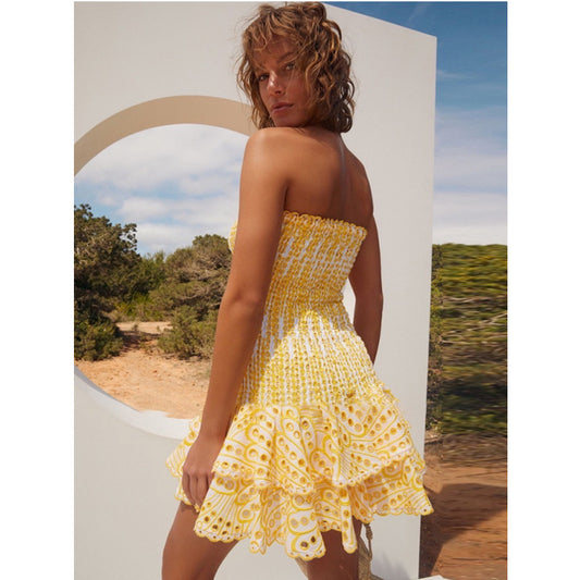 Sexy Bandeau Hollow Embroidered Cotton Stretch Dresses