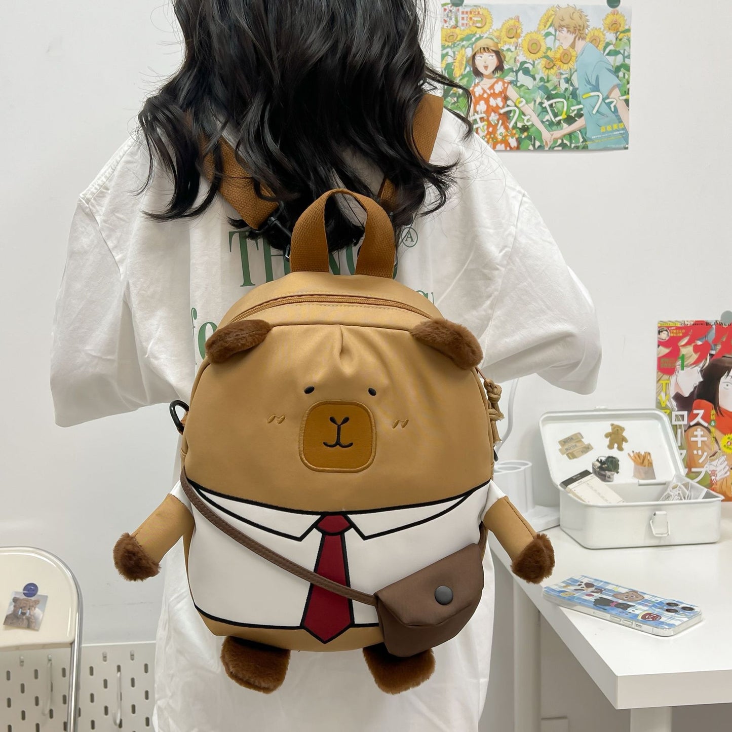 Women's Canvas Cute Wild Cartoon Capybara College Middle School Students' Schoolbags