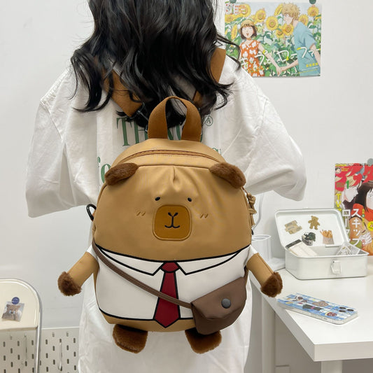 Women's Canvas Cute Wild Cartoon Capybara College Middle School Students' Schoolbags