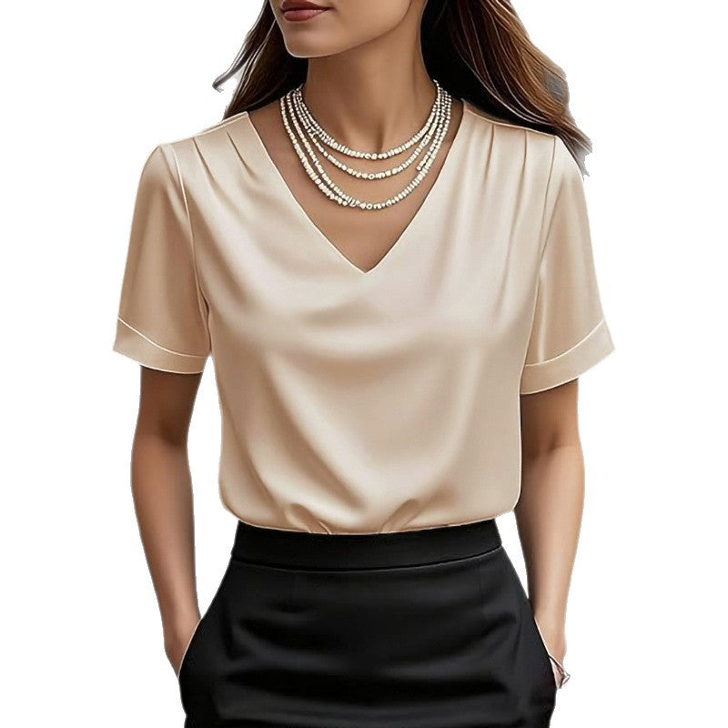 Women's Summer French Style Pleated Design Temperament Commute Sleeve Shorts