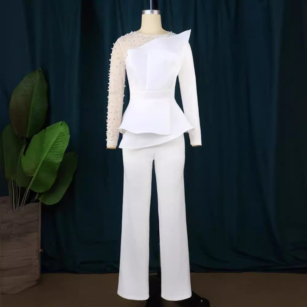 Designer Model Splicing Beads Slimming Banquet Jumpsuits