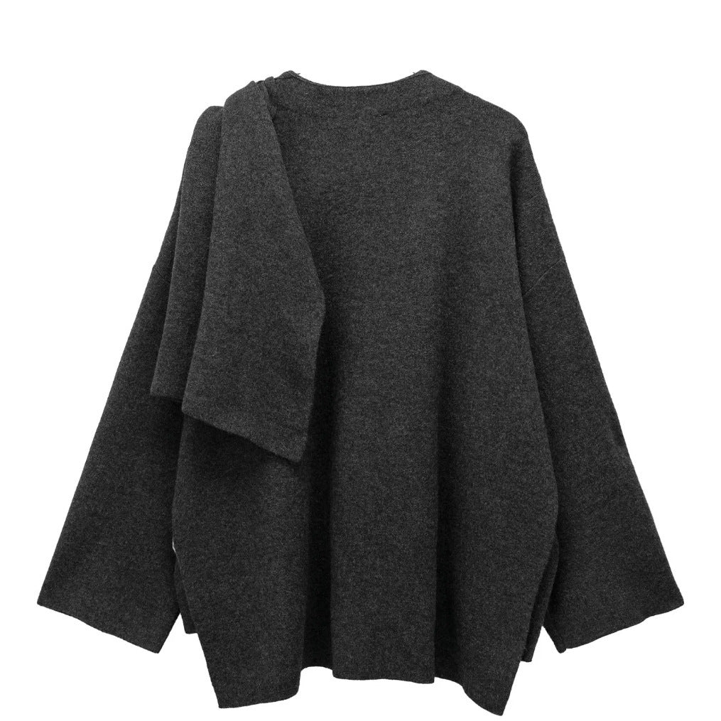 Women's Beautiful Asymmetric Short-sleeved Scarf Knitted Coats