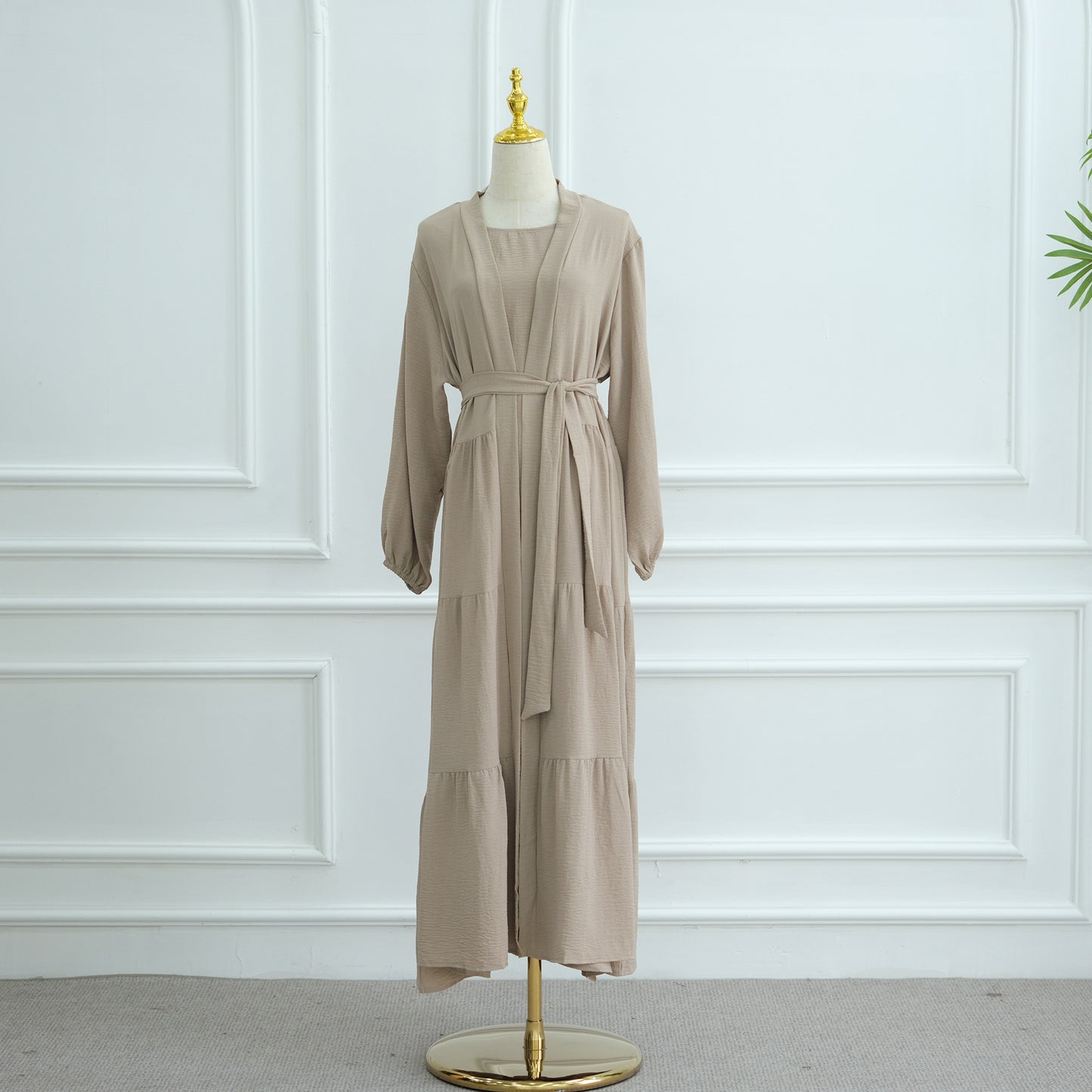 Turkish Solid Color Robe Dress Two-piece Dresses