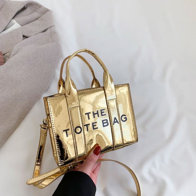 Bright Leather Letter Printing Mirror High Tote Bags