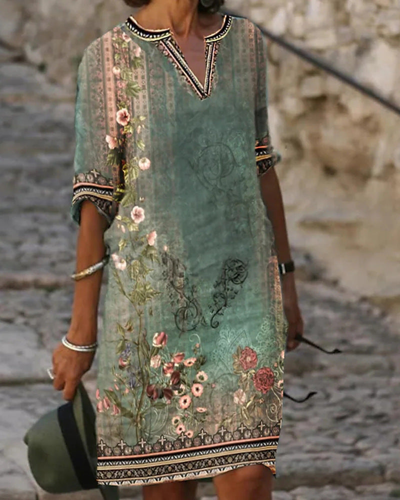 Women's Casual Retro Printed Summer Sleeve Dress