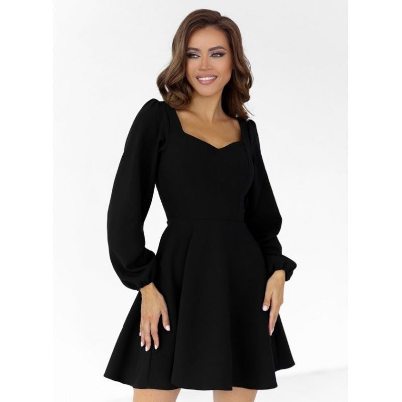 Women's Fashion Casual Solid Color Long-sleeved Bubble Dress