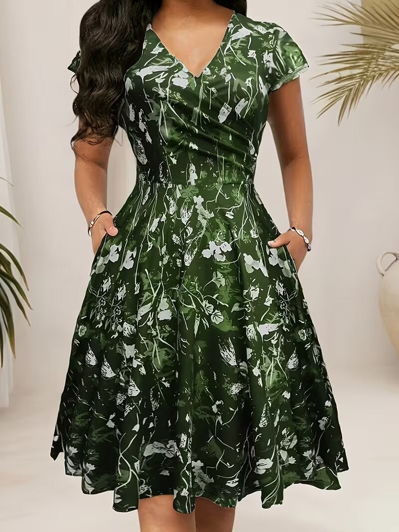 Women's Summer Pocket Sleeve Popular Floral Print Long Dress