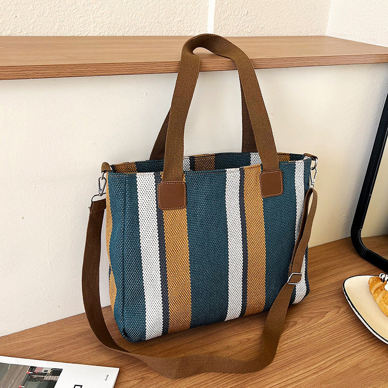 Women's Striped Large Capacity Fashion Commuter Western Tote Bags