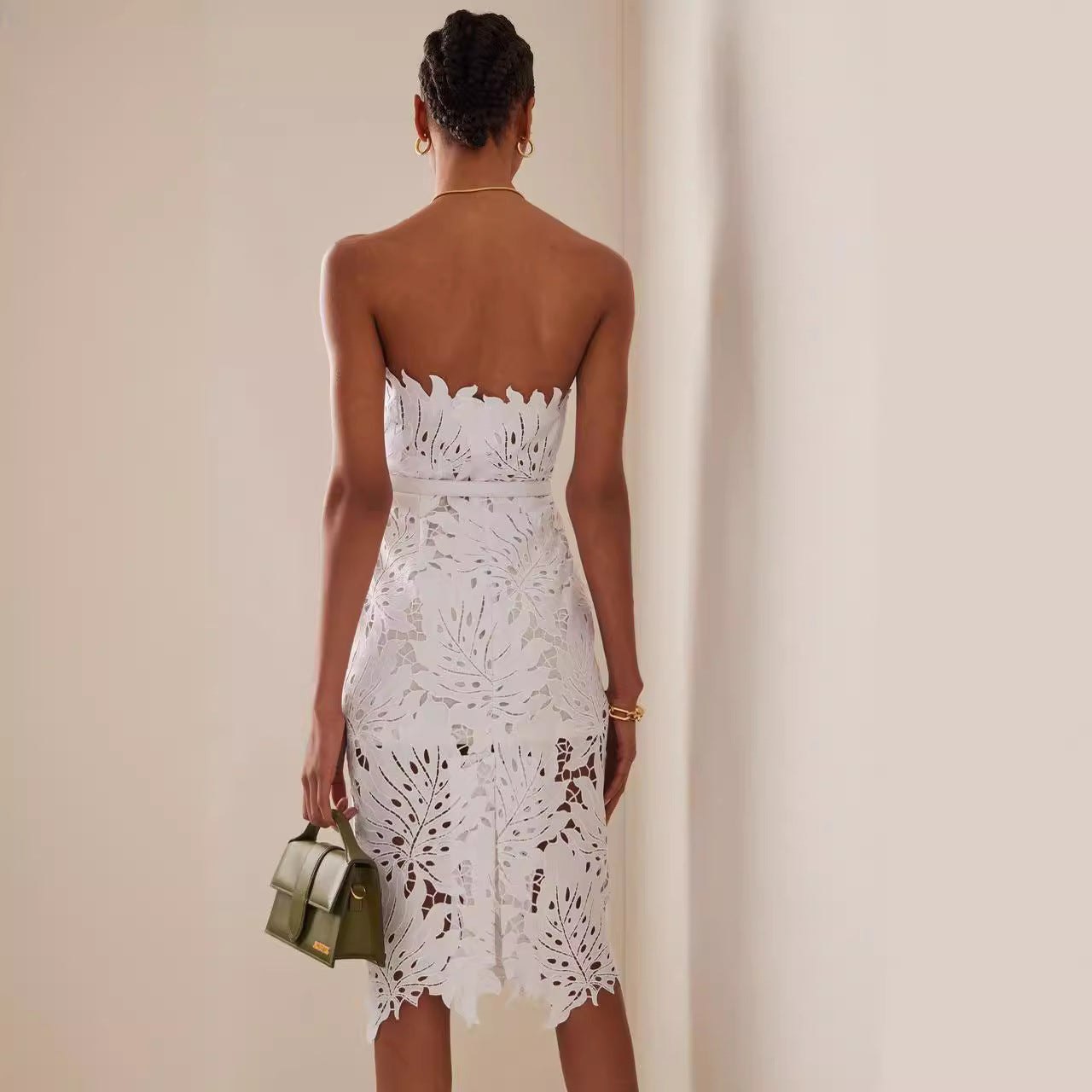 Tube Maple Leaf Lace Belt Slim Fit Bandage Dresses