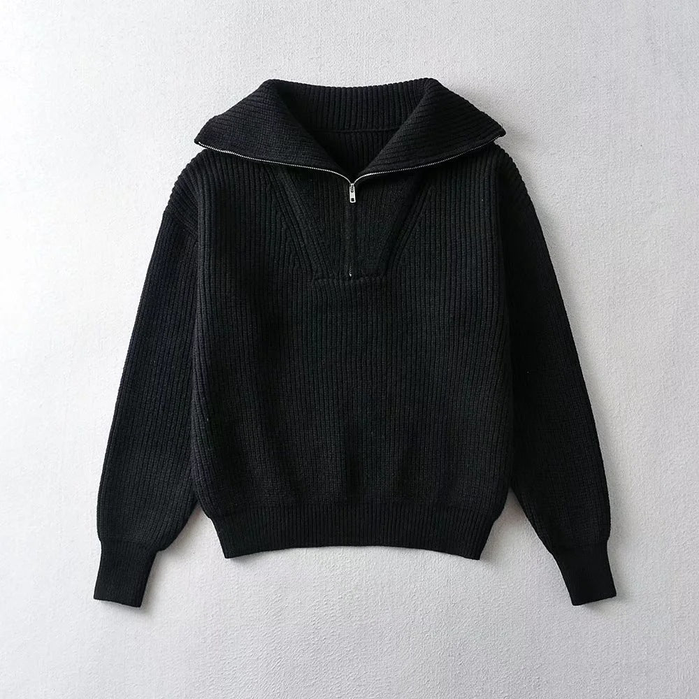 Women's Spring Fashion Polo Collar Zipper Thickening Sweaters