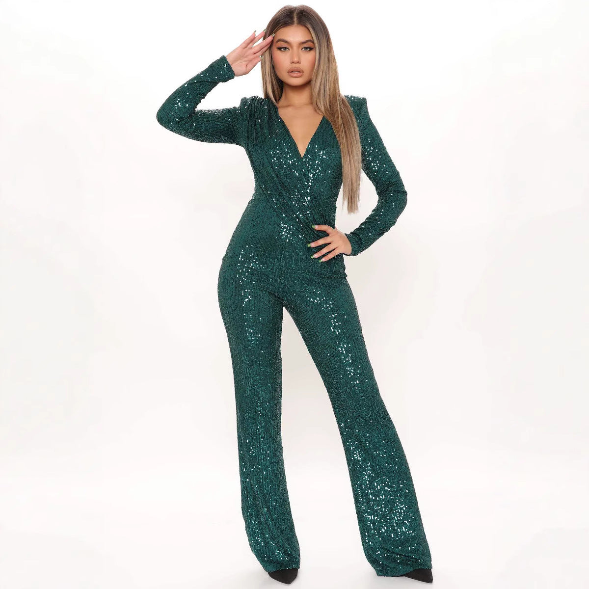 Women's Stylish Autumn Sequined Sexy Deep Clothing