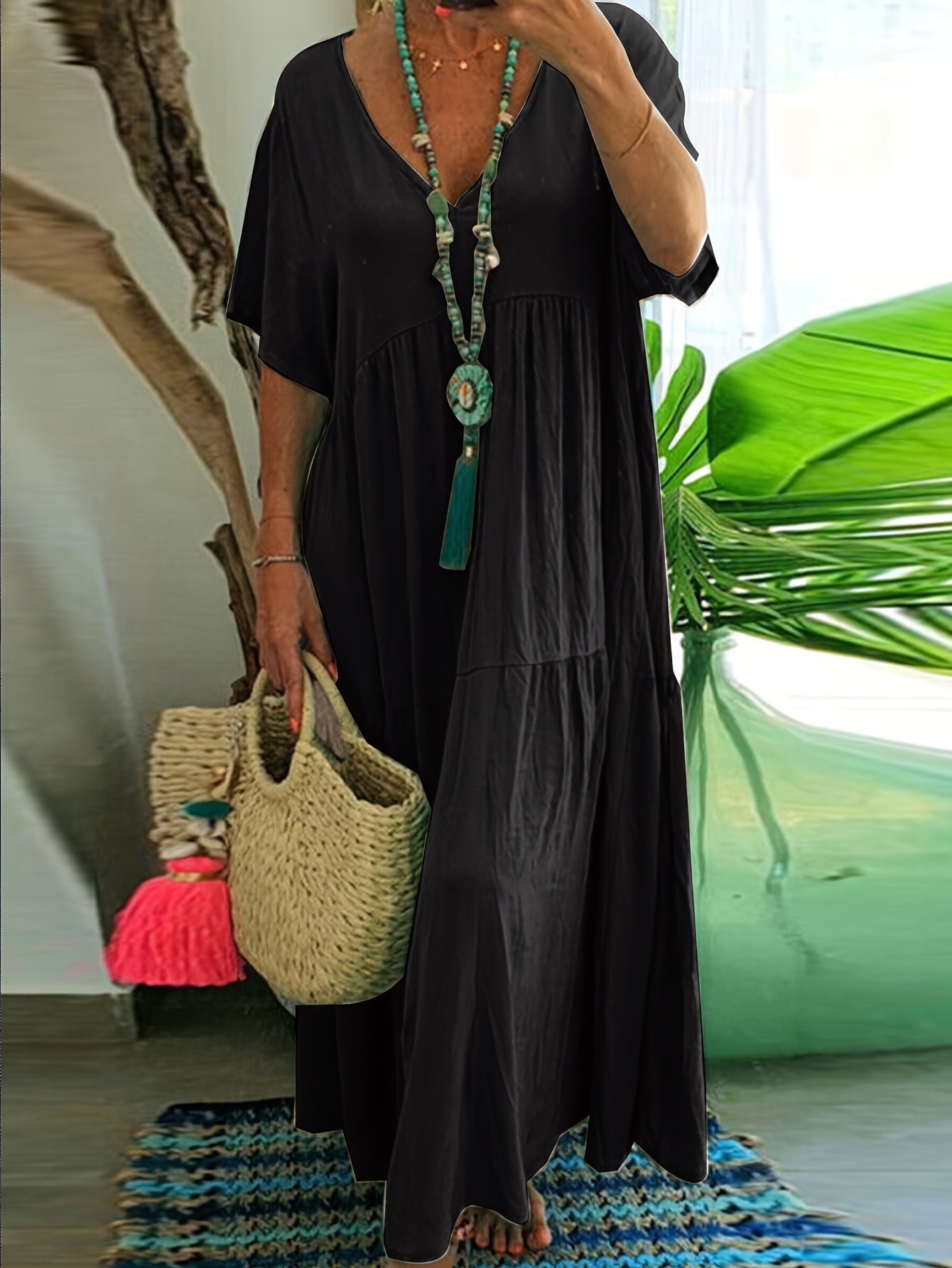 Women's Solid Color Loose Sleeve Large Swing Shorts