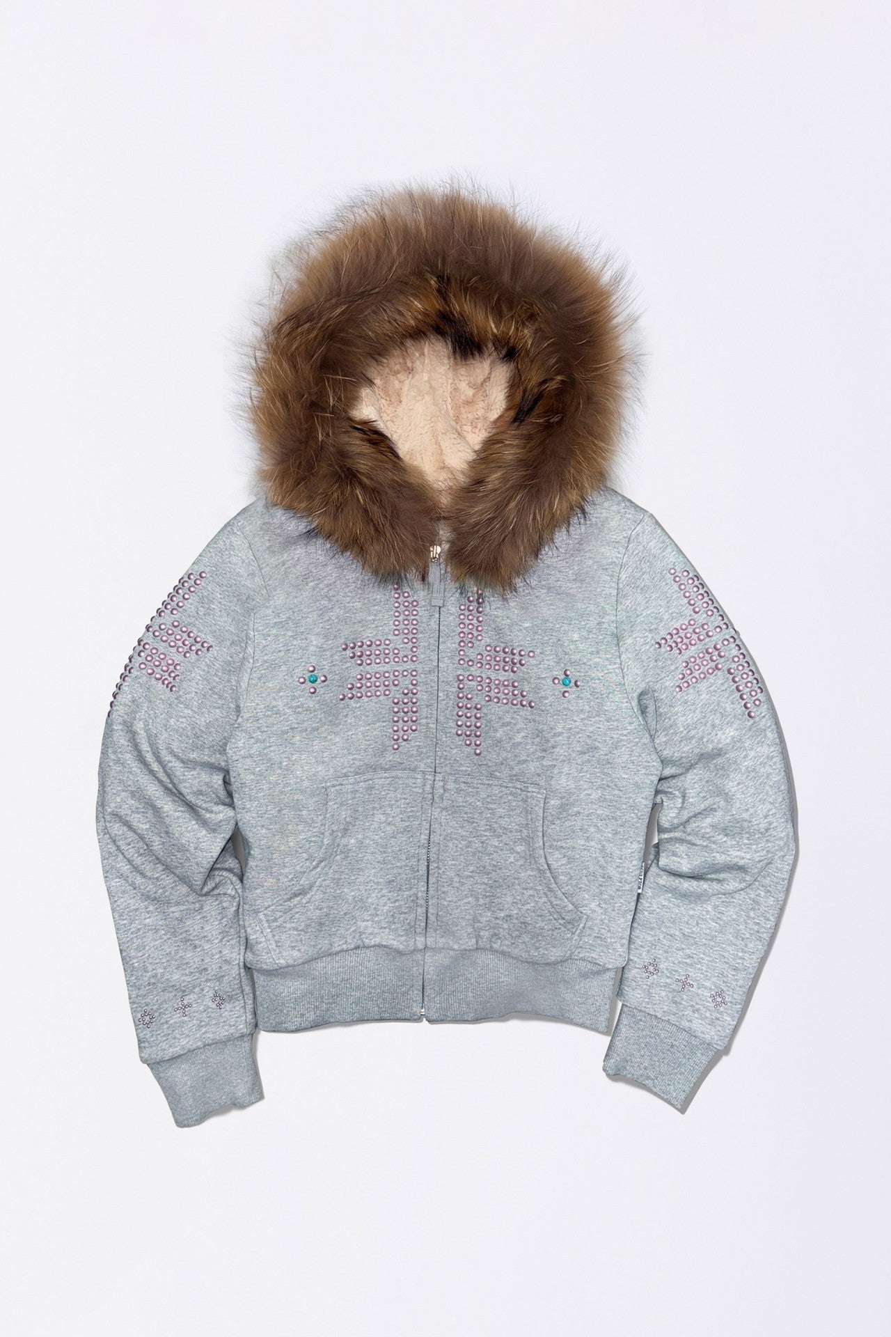 Women's Style Fur Collar Rhinestone Retro Zipper Sweaters