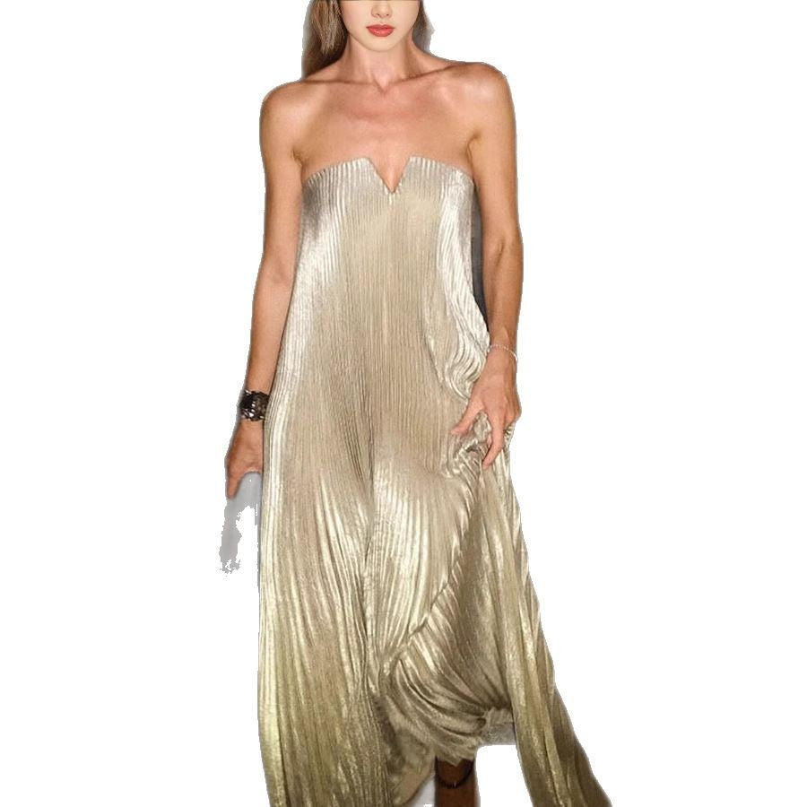 Women's Tube Pleated Oversized Swing Dress Sexy Dresses