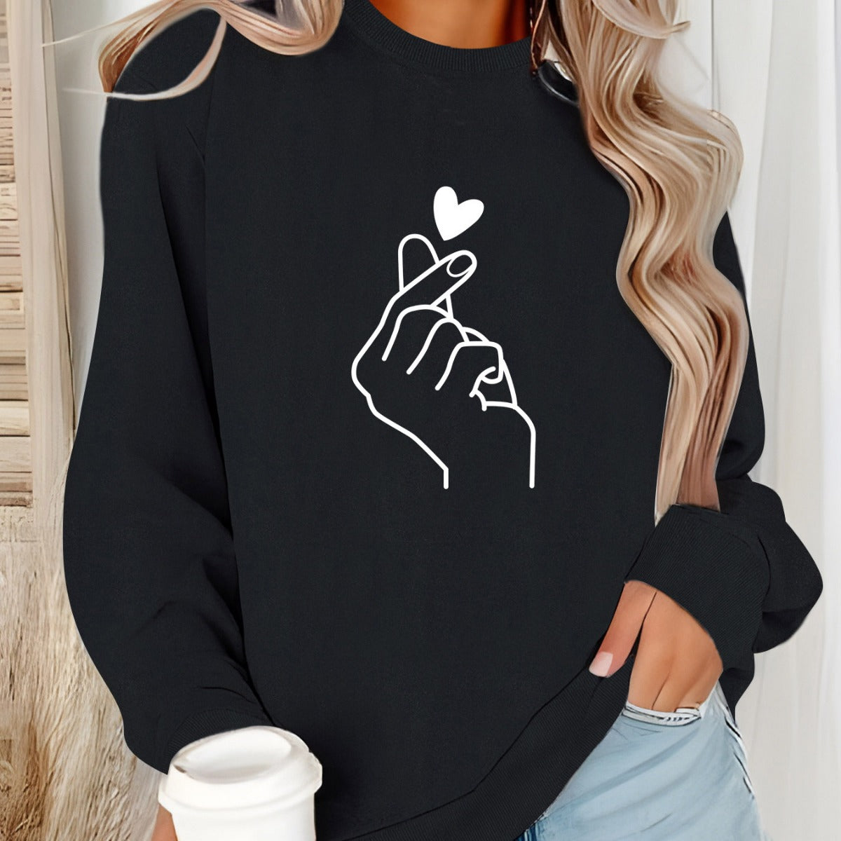 Women's Heel Wrapped Collar Brushed Hoody Round Neck Large Sweaters