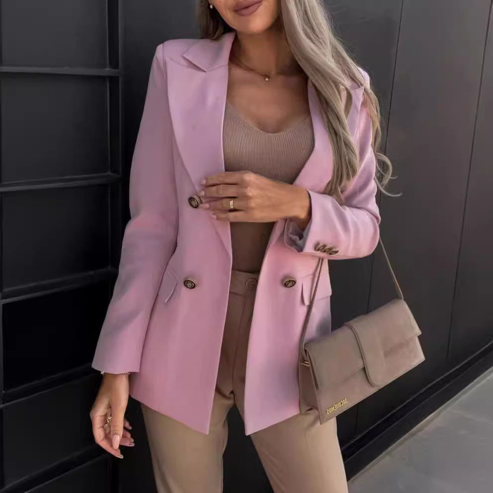 Beautiful Women's Autumn Slim Double-breasted Fashion Small Suit
