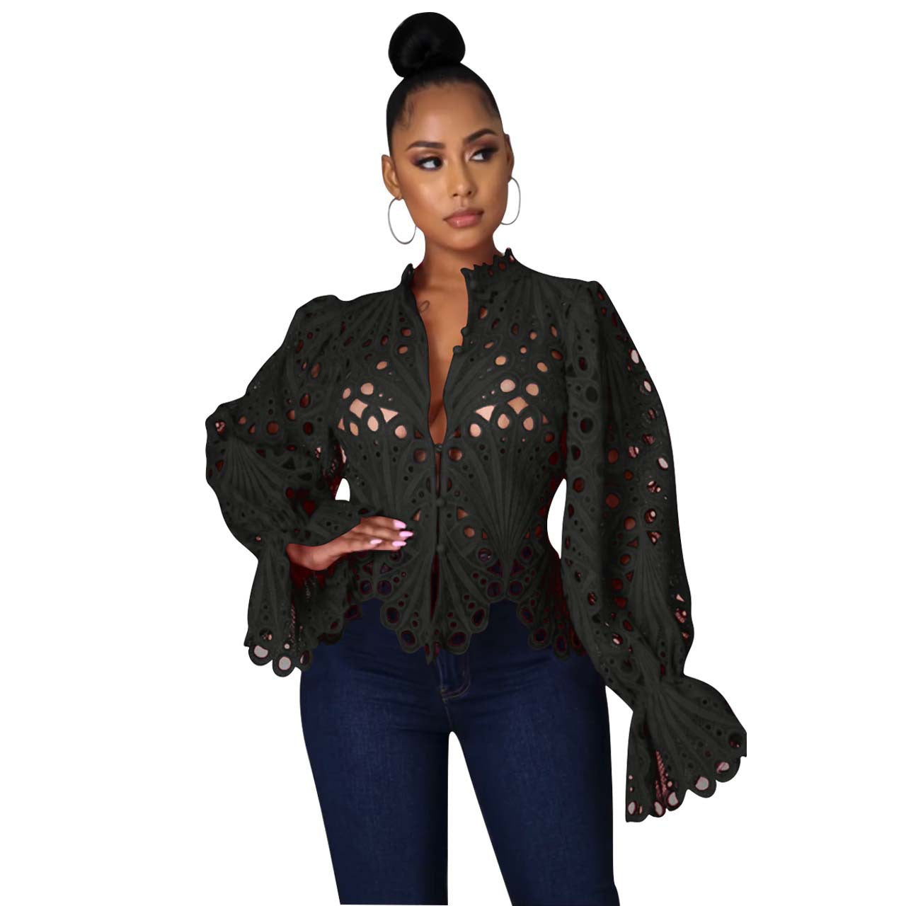Women's Autumn Ripped Sexy Flare Sleeve Breathable Clothing
