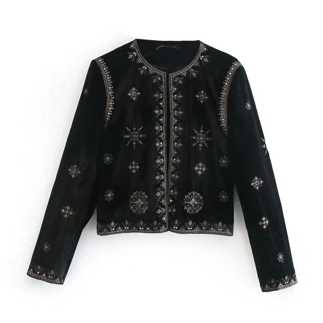 Women's Fashion Casual Chinese Embroidery Silk Veet Coats