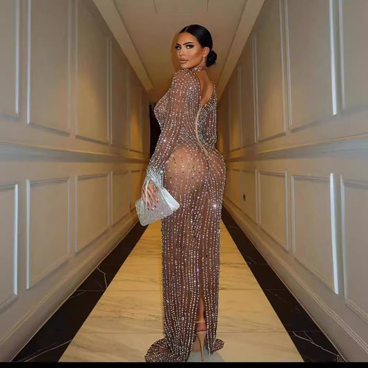 Rhinestone Mesh Stretch African Sexy Slim Dresses