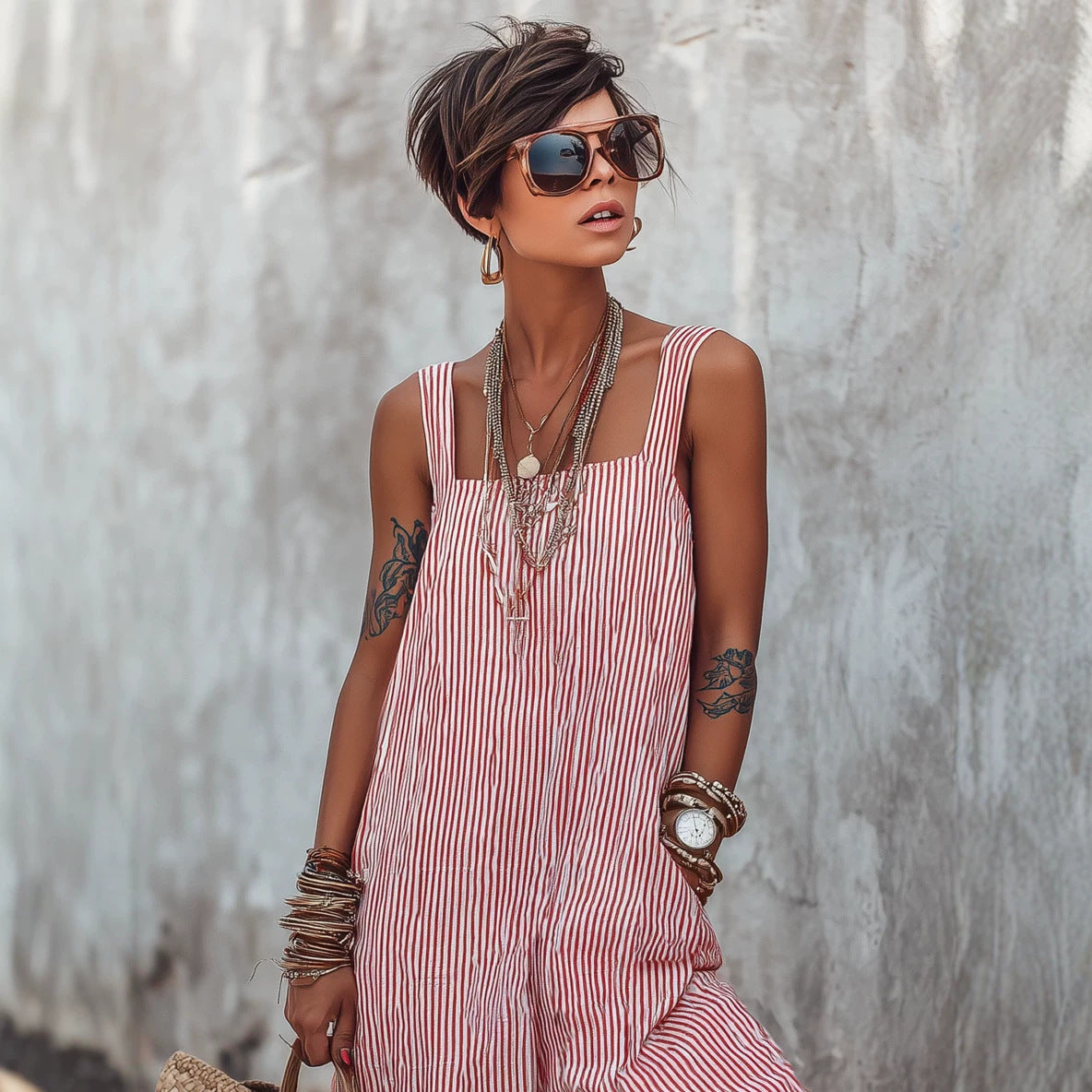 Women's Summer Idle Style Suspender Thin Stretchy Casual Beach Jumpsuits