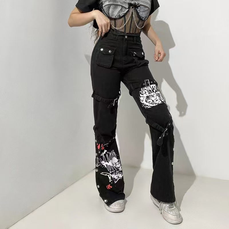 Street Style Dark Metal Zipper Denim Trousers Hot Jeans