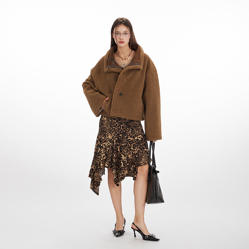 Women's Lamb Wool Warm Loose Stand Collar Shorts