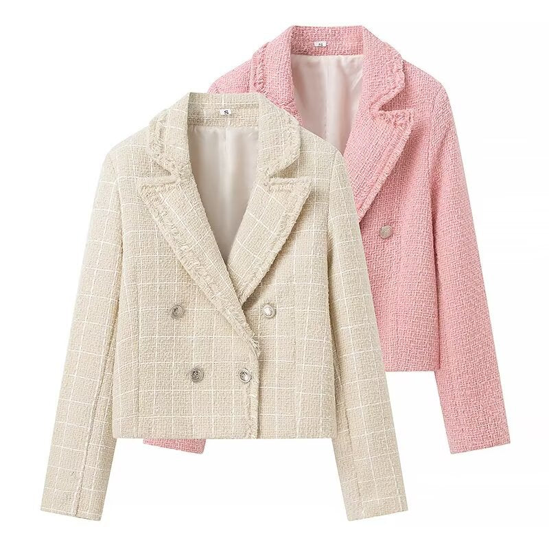 Women's Texture Tweed Double Row Ornament Long Blazers