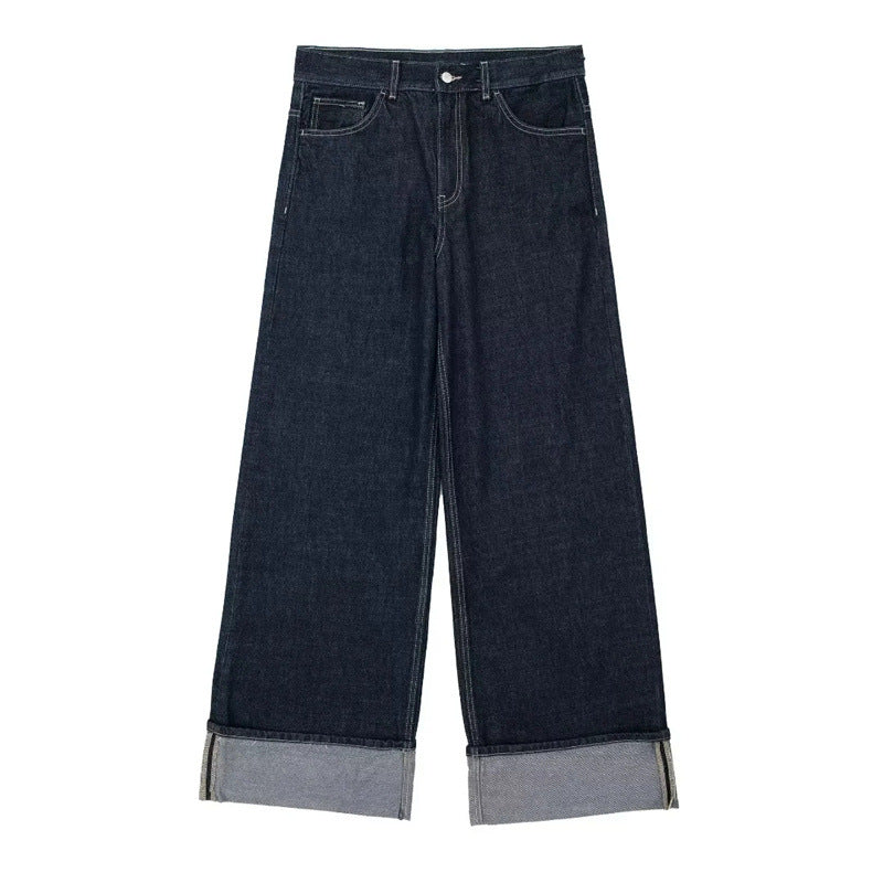 Women's Autumn Curling Sleeves Denim Hemmed Trousers Suits