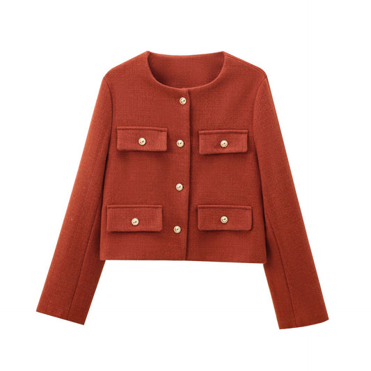 Women's Round Neck Temperament Leisure Classic Style Coats