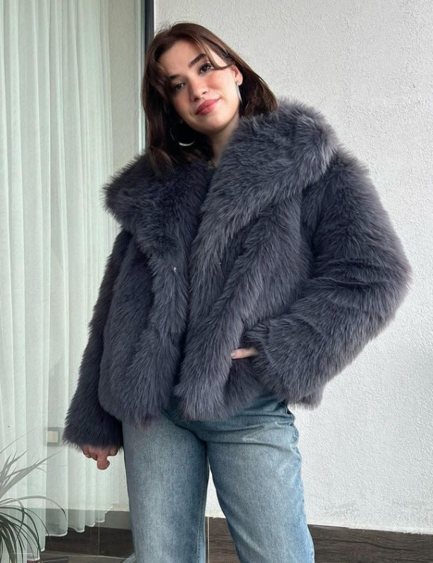 Women's Fur Large Lapel Faux Fashion Fox Coats