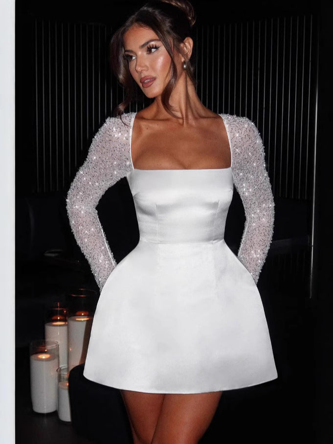 Women's Solid Color Square Collar A- Line Dresses