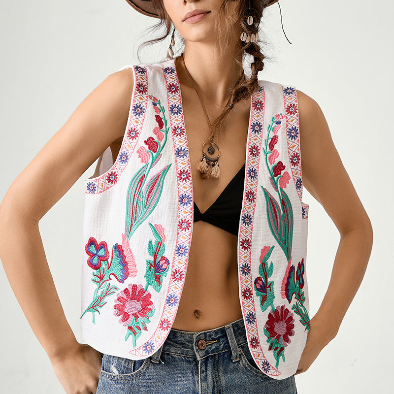 Women's Bohemian Embroidered Cotton Sleeveless Outerwear Women's Vest