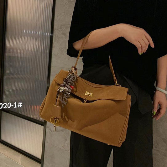 High-grade Frosted Suede Kelly Retro Large Capacity Shoulder Bags