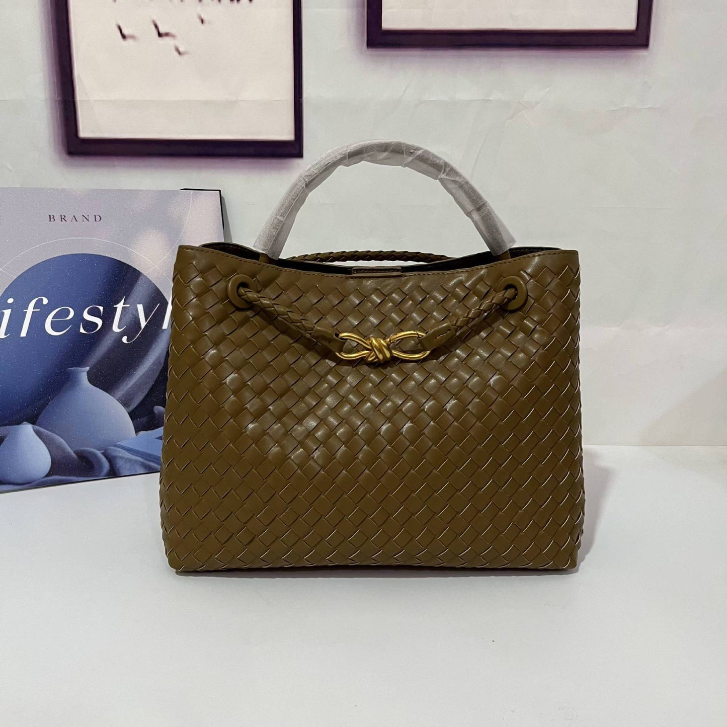 Women's Metal Cord Fastener Woven Underarm Crossbody Bags