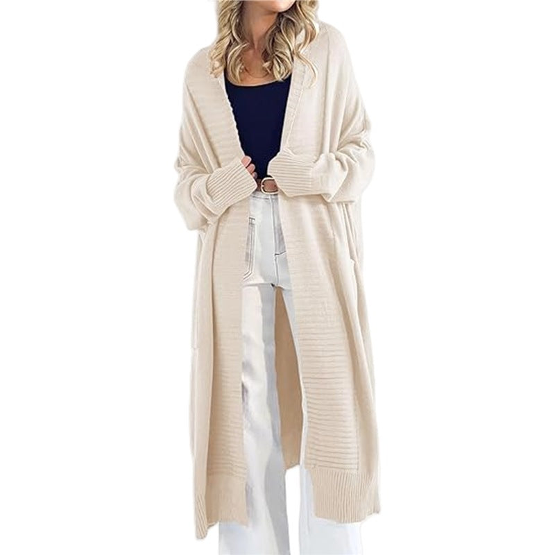 Women's Solid Color Long Knitted Casual Overcoat Knitwear
