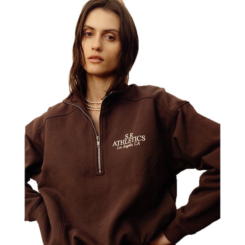 Women's North American Niche Stand Collar Zipper Chest Letter Sweaters