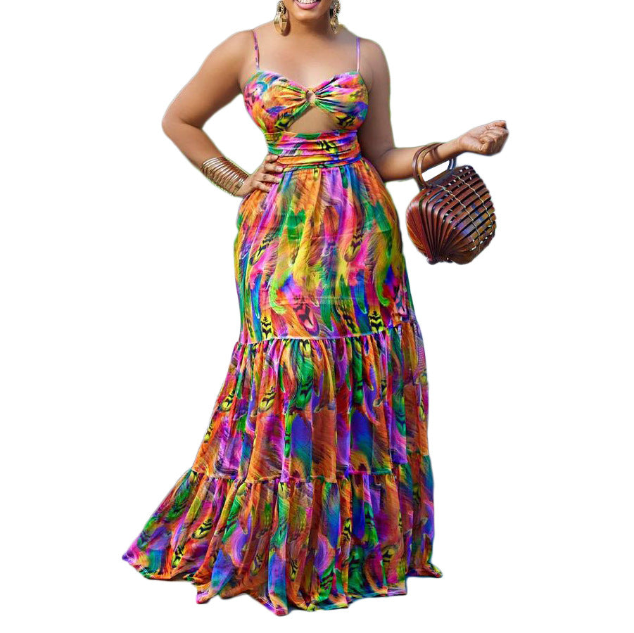 Summer Floral Print Sexy Fashion Style Large Dress