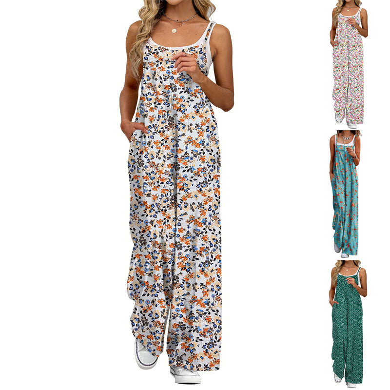 Summer Hot Adjustable Shoulder Strap Printed Women's Jumpsuit/clothing