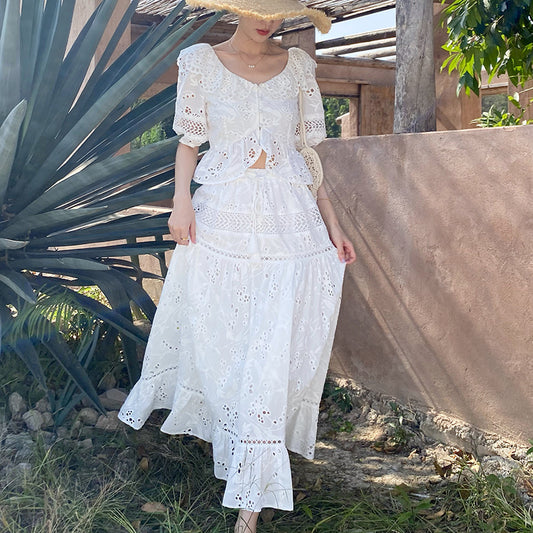 Women's Summer French Vacation Style Embroidered Suits