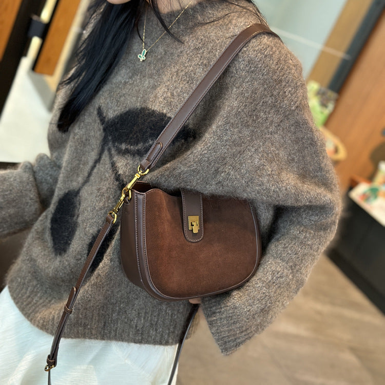 Pretty Cowhide Niche High Sense Saddle Crossbody Bags
