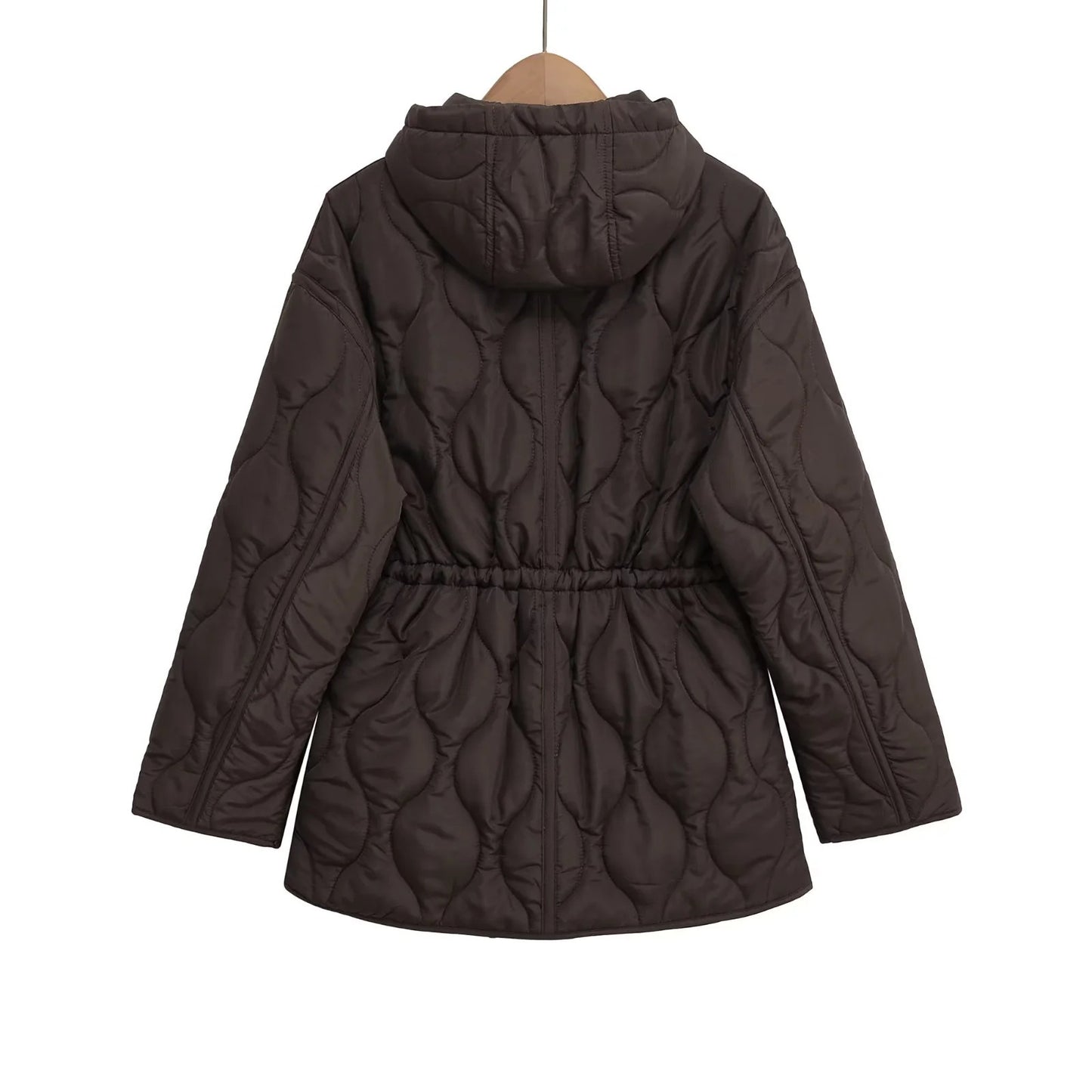 Women's Fashion Casual Mid-length Hoodie Cinched Quilted Coats
