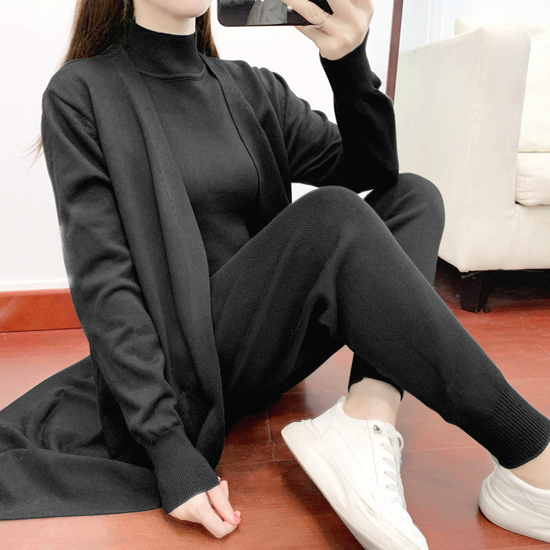 Women's Fashionable Graceful Casual Knitted Three-piece Set Suits