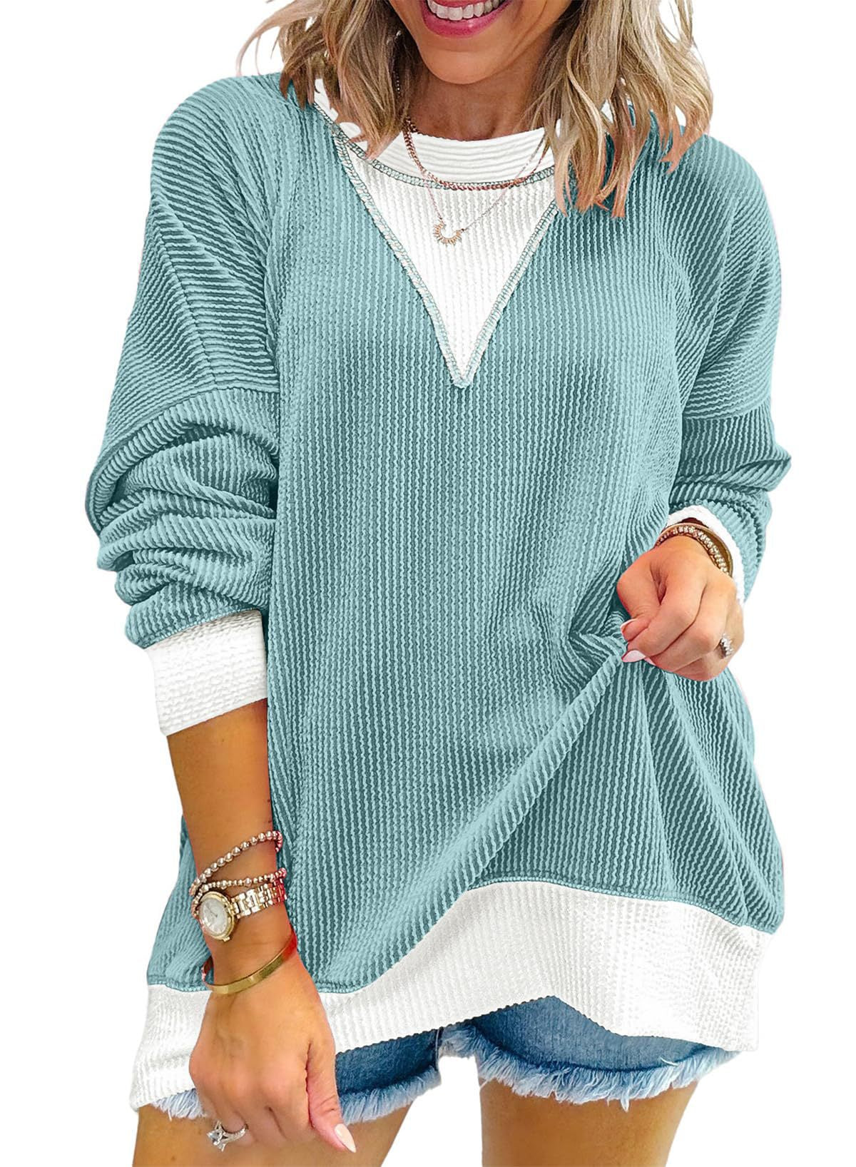 Women's Casual Loose Color Matching Round Neck Long Women's Sweater, Sweater