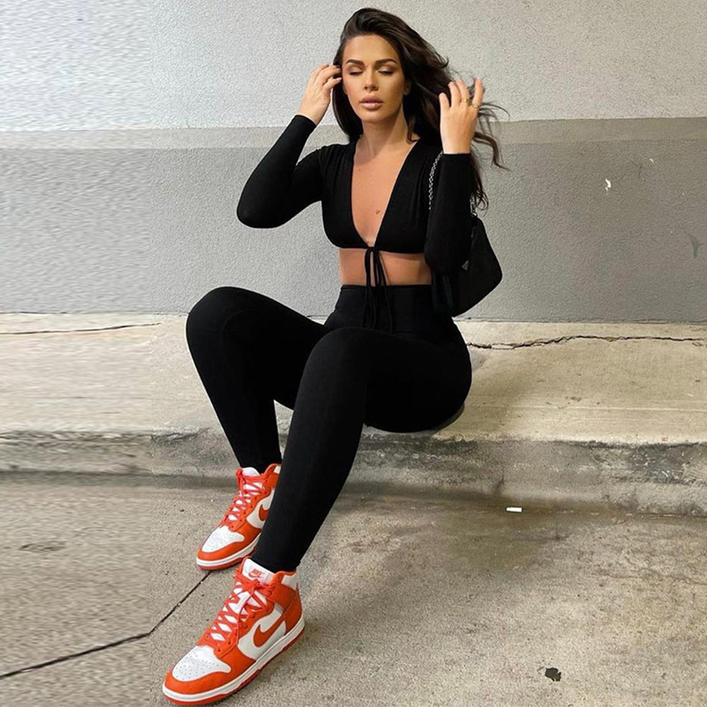 Long Sleeve Slim Fit Bodysuit High Waist Shorts