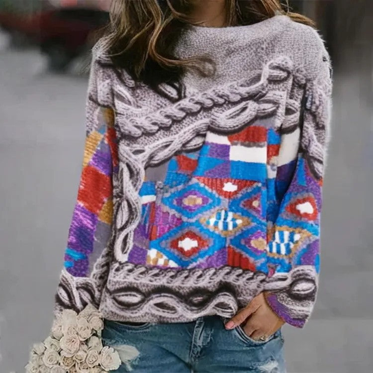 Women's Pattern Pullover Casual Loose Long Sleeve Sweaters