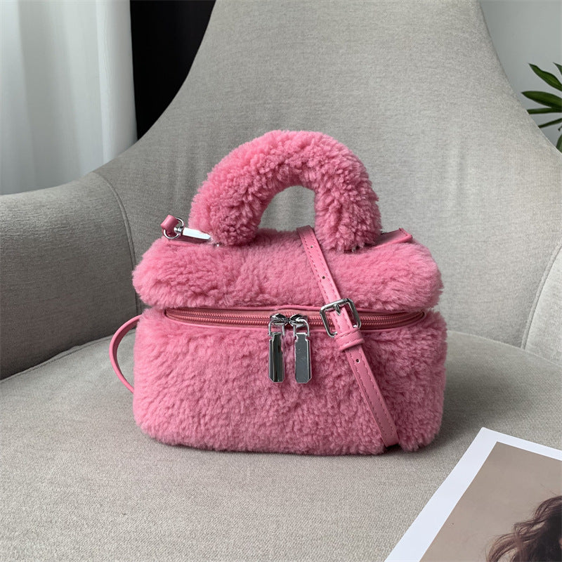 Women's Grain Wool Retro Portable Box Design Handbags