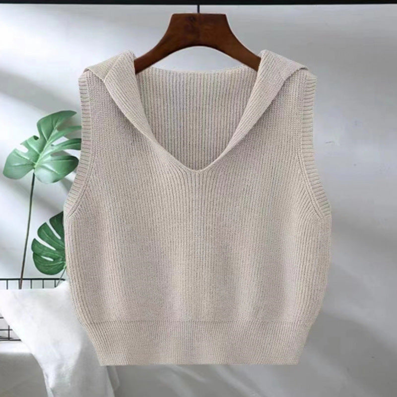 Women's Collar Bandage Dress Knitted Loose Outer Wear Women's Vest
